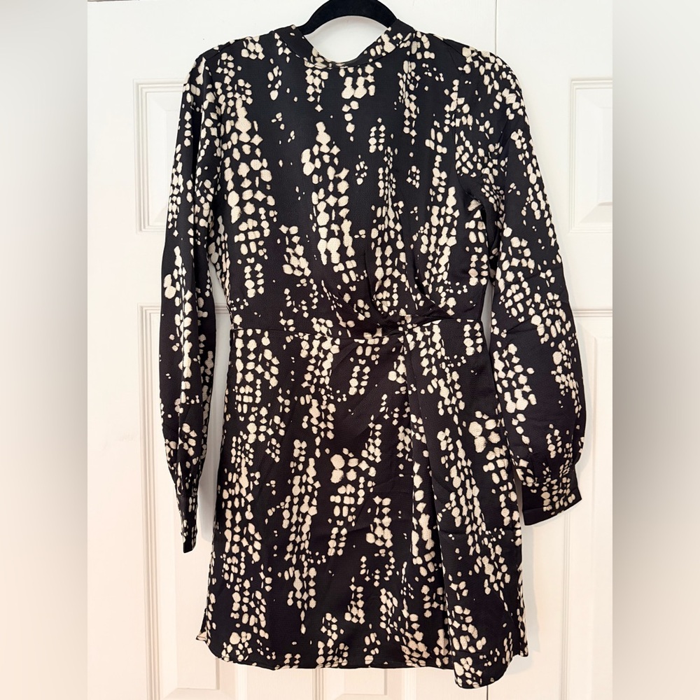 Mango Black and Cream Long Sleeve Dress